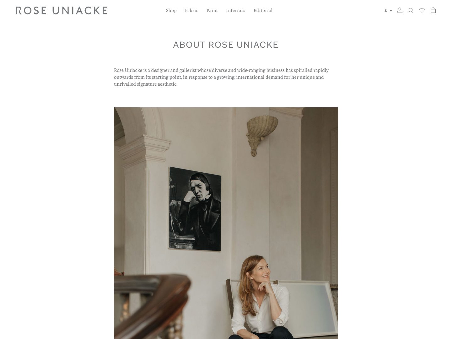 Screenshot of the Rose Uniacke About page (roseuniacke.com)