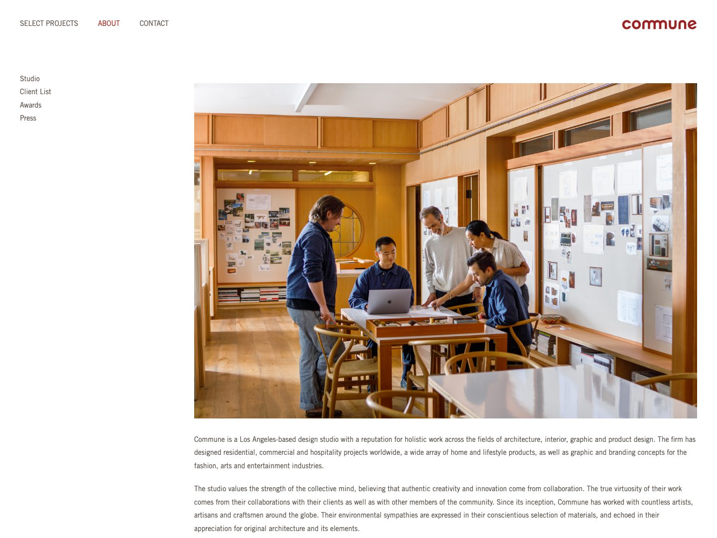 Screenshot of the Commune Design About page (communedesign.com)