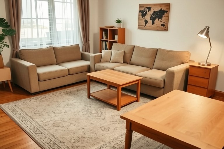 The same living room with the clutter removed by AI, furniture unchanged