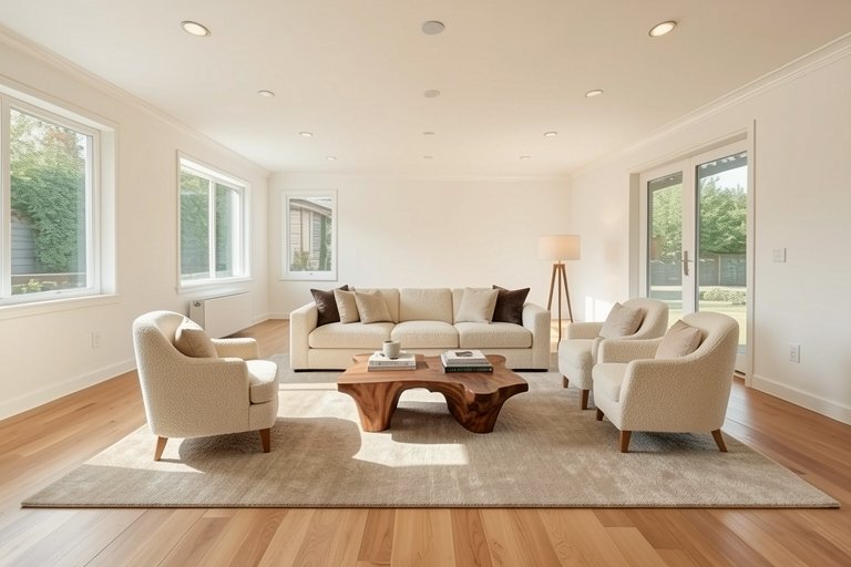 The same room virtually staged by AI with contemporary furniture